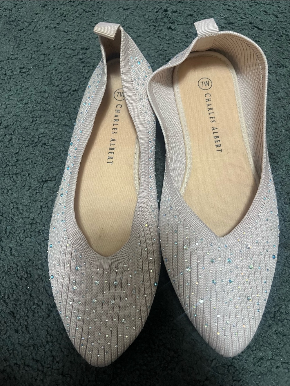 Charles Albert Sparkle Knit Flats in Light Pink with Iridescent Rhinestones